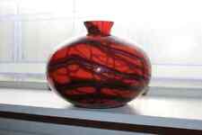 Vintage Czech Kralik Glass Vase Orange Ball Shape with Purple Veins picture