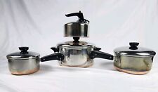 7 Pc Vtg Revere Ware Copper Bottom Stainless Steel Pan Set W Tea Kettle  picture