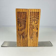 VINTAGE Lasercraft Wooden Engraved Bookends windmill Walnut Wood picture