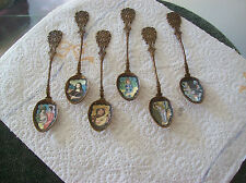 Spoons With Portrait's Set Of 6 Antique Enameled Handpainted Czechoslovakia   picture