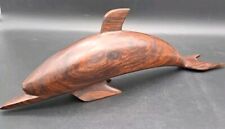 Vintage Stunning MCM Hand Carved Polished Wood Dolphin Figurine Art Sculpture picture
