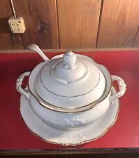 Vintage WALBRZYCH 1984 Poland China SOUP TUREEN w LID & LADLE White w Gold Trim picture