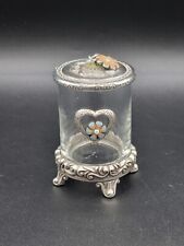 Brighton Glass Small Jar with Stand Silver Top Charms Heart Flowers picture