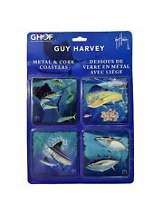 Guy Harvey Coasters Metal and Cork Set of 4 Brand New in Box.  picture
