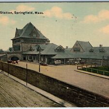 c1910s Springfield, MA Train Station Birds Eye Railway Depot Litho PC Mass. A198 picture