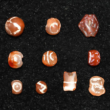 10 Ancient Etched Carnelian Beads in Good Condition 1500 to 2000 Years Old picture