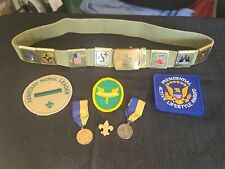 Vintage Boy Scouts America Lot Belt Buckle Belt Slides Ribbons Patches Collectab picture
