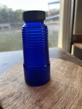 Merck Cobalt Ribbed Screw Top Pharmacy Or Poison Bottle. Bake light Lid. 1920s picture