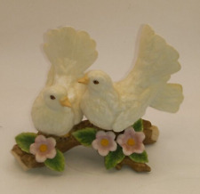 Home Interior White Doves Figurine Porcelain Birds Sitting on a Branch Homco picture