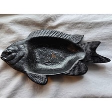 Vintage Cast Iron Fish Ashtray Trinket Dish Japan Black 7.75" Spoon Rest MCM picture