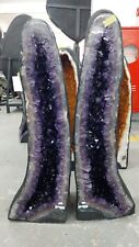 32” TALL Amethyst cathedrals Pair Big Natural Geodes SUPER COLOR QUALITY+++ picture