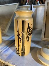 Vintage Tall Japanese Bamboo Vase Hand Painted Ink Asian Art picture