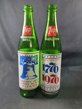 Lot Of 2 Vintage 7Up Commemorative Green Glass Bottles - Bicentennial 1776-1976 picture