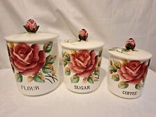 Lefton Americana Rose  946 Ceramic Canisters Flour Sugar Coffee Used picture
