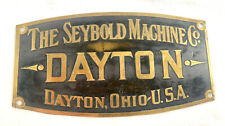 Antique - The Seybold Machine Co. Dayton Ohio - Brass Plaque Badge  - Large 5.5