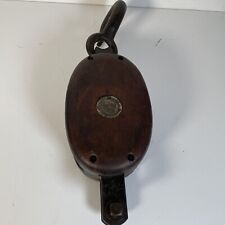 VINTAGE WESTERN LOCK CO. LOCKPORT NY WOODEN BLOCK & TACKLE SINGLE PULLEY & HOOK picture
