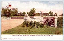 Postcard Light House & Lion Bridge Entrance To Lake Park Milwaukee WI Posted1908 picture