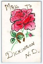 Dickinson North Dakota Postcard Mail Embossed Flowers And Leaves c1910s Antique picture