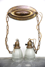 Vintage Hanging Double Swag Light Lamps Fixture Hollywood Regency frosted glass picture