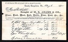 South Royalton, VT  M.S. Adams 1872 (Before the Fire) Letterhead Scarce picture