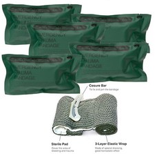 5 PACK 4" Trauma Bandage Emergency Israeli Style Battle Wound Dressing First Aid picture