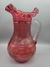 Antique Victorian PITCHER Ruffled Cranberry Glass 10