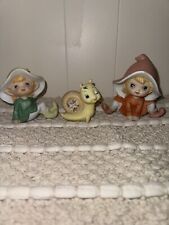 Vintage HOMCO Pixie Elves Fairies And Snail Ceramic Figurines Set of Three picture