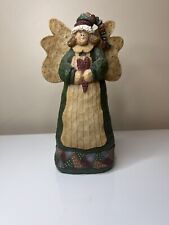 Handcrafted Wooden Caring Angel Patchwork Holding Heart Wings Hat picture