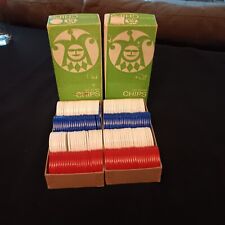 2 Vintage Boxes of Greene Games Poker Chips (200 chips) Red White & Blue picture