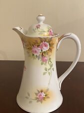 Antique Chocolate Pot w/ Lid     Nippon  Painted  Floral W Sunrise Mark 9” T picture
