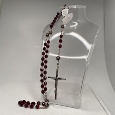 Vintage Catholic Red Faceted Glass &  Silver 5 Mysteries Rosary, Italy picture