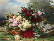 Art Oil painting Jean Baptiste Robie Belgian painter flowers roses canvas picture
