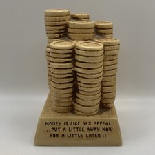 Vintage 1970s Piggy Bank Money Is Like Sex Appeal Coin Stacks Funny Paula WB-46 picture
