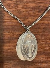 Vintage 1940s Rare Double-Medallion Miraculous Medal Sliding Sterling Mary Charm picture