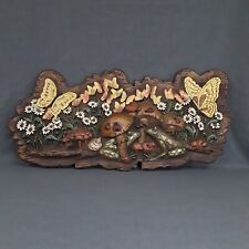 1970s Mushroom Butterfly Frog Wall Art Plaque Boho Decor Movie Prop VTG Hippie picture