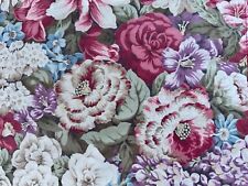 1930's Cabbage Roses Garden Theme Vintage Fabric Drape Curtain Washed Chintz picture