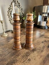 Vintage MCM Carved Wooden Candle Sticks, Holds Napkin Rings.  picture