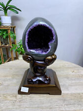 13.86LB Top Natural Amethyst geode quartz crystal Dinosaur egg healing + stand picture