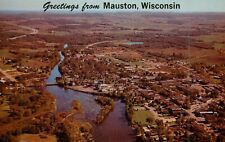 MAUSTON, Wisconsin, GREETINGS from, AERIAL View CHROME Postcard Castle ROCK LAKE picture