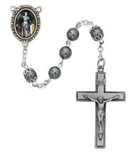 Saint Joan of Arc Hematite Bead Rosary Pewter Center And INRI Crucifix 7mm Beads picture