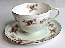 Vintage Shelley Bone China Porcelain Cup &Saucer - Pink Roses Mint Green Gold picture