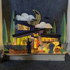 World Market LED Laser-Cut Wood Light Up Halloween House Mid Century Modern 2022 picture