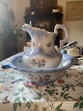 Antique Blue And White Floral Pitcher And Wash Basin picture