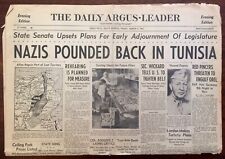 NAZIS POUNDED BACK IN TUNISIA ARGUS LEADER NEWSPAPER MARCH 5 1943 4 PAGES - WWII picture