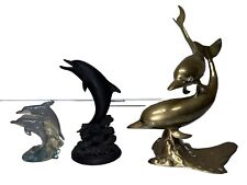 Vintage Dolphin LOT OF 3 Brass & Resin Sculpture Statue Beach Nautical Figurines picture