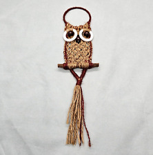 Vintage MCM Jute Macrame Owl Brown Small Wall Hanging Decor Rustic Boho Retro picture