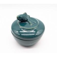Vintage Roe Pottery Ceramic Fish Lidded Trinket 3.5" Box Glazed Coastal Beachy picture