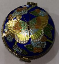 Vintage Chinese Butterfly Moth Cloisonné Trinket Box Enamel Hinged Handmade picture