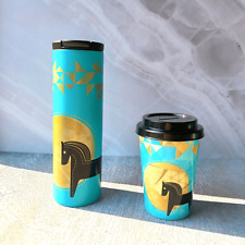 Starbucks Korea 2014 New Year Blue Horse S/S Troy Tumbler 473ml & Coin Bank picture