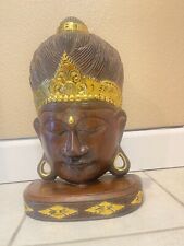 Wooden carved Buddha head statue figurine stair decoration large 18